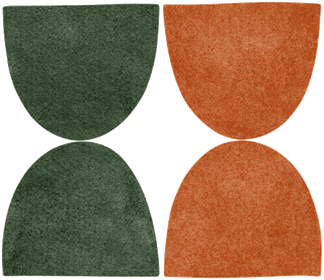 Two shapes meeting, one sage, one clay